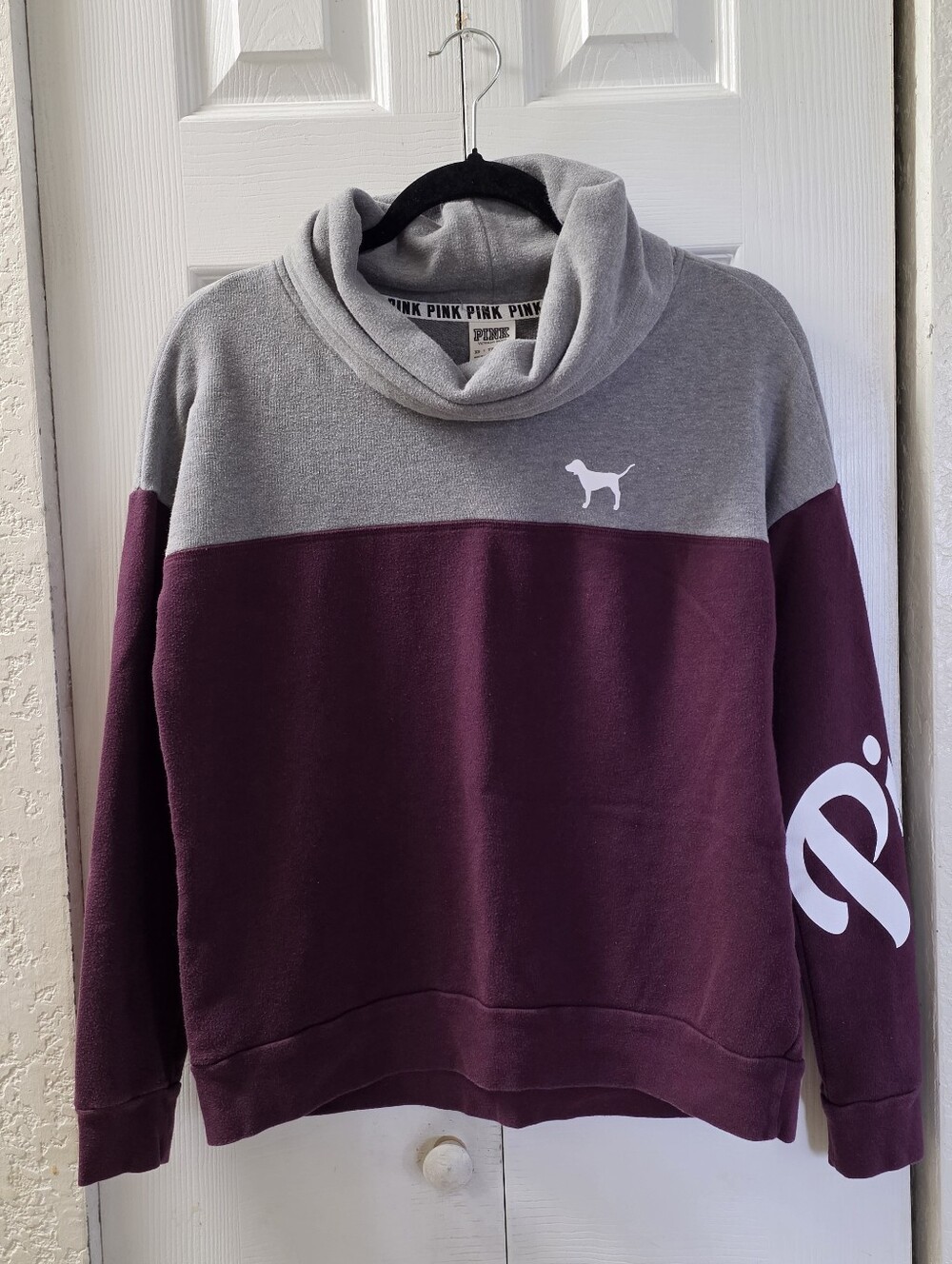 Victoria's Secret PINK Two-Tone Cowl Neck Sweater in Gray & Burgundy XS